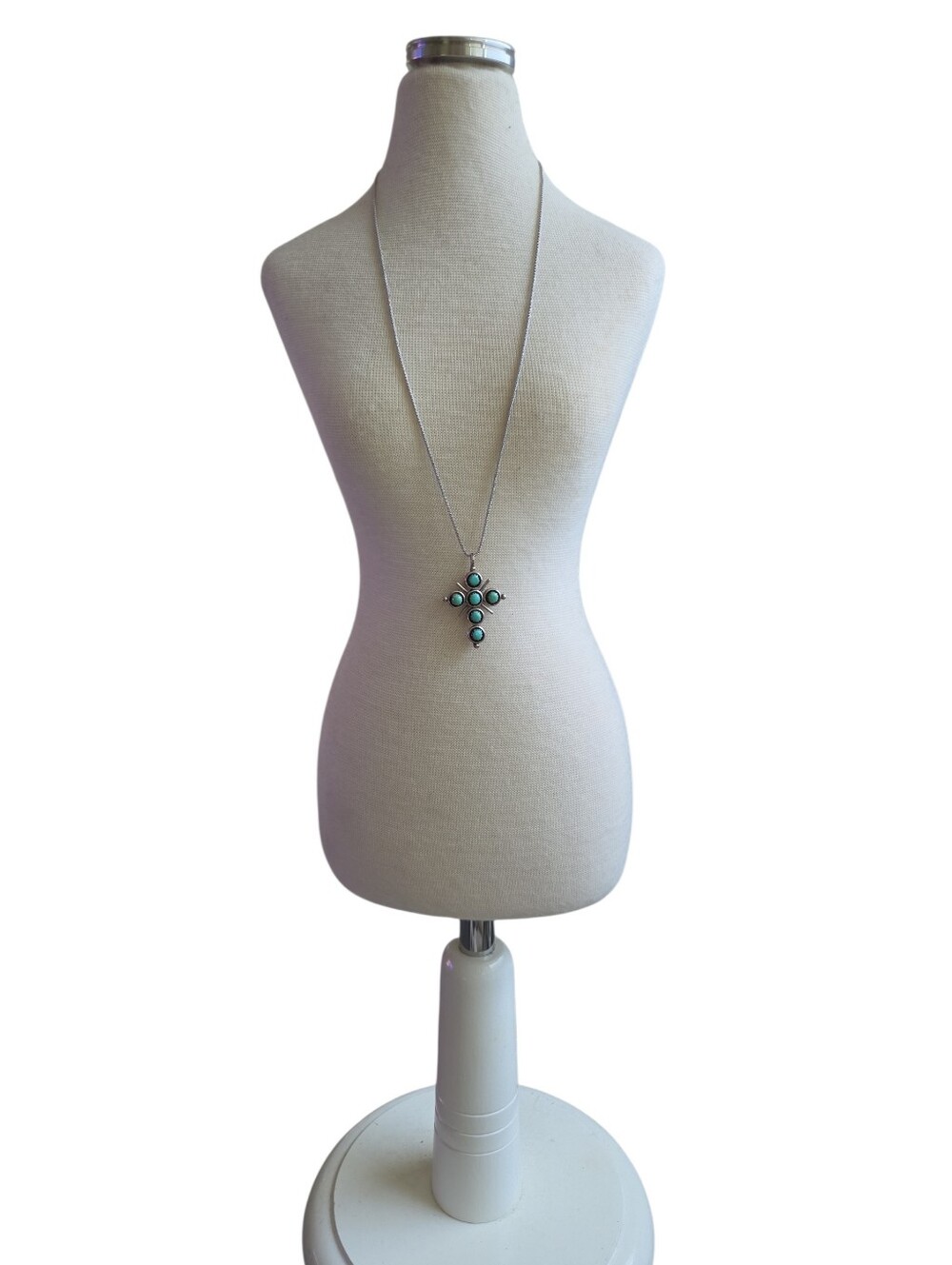 925 Italy Sterling Silver Necklace with Turquoise Red Coral Cross Pendant 21"
